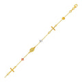 14k Tri Color Gold Bracelet with Crosses Cubes and Medallions by Bids.com