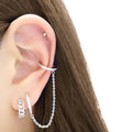 CZ Diamond Chain Ear Cuff with Hoop Earring: Gold by Boutique 23