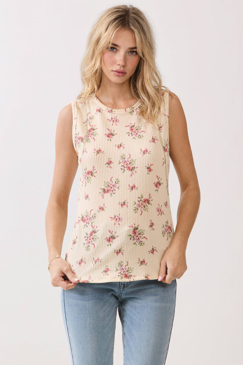 Floral Ribbed Tank Top by Boutique 23