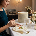 Silver Splendor 6 Inch Ivory Plastic Plate with Gold Band 150 CT by Vanessa Jane