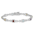 Genuine Multi Gemstone Silver Link Bracelet by Fine Color Jewels