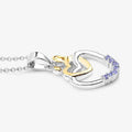 Round Violet Tanzanite Prong Silver Double Heart Pendant Necklace by Fine Color Jewels