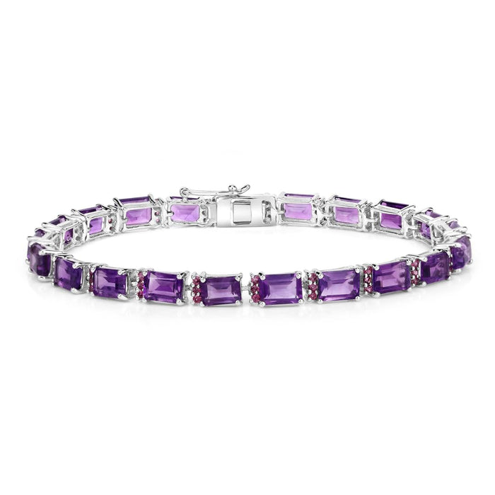 Octagon Purple Amethyst Prong Silver Tennis Bracelet by Fine Color Jewels