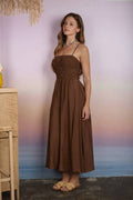 SHIRRED BODICE SPAGHETTI STRAP MIDI DRESS by Boutique 23