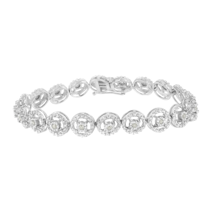 .925 Sterling Silver 1/2 Cttw Diamond Nested Circle Miracle Set Open Wheel 7" Fashion Link Bracelet (I-J Color, I3 Clarity) by Bids.com