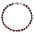Round Red Garnet & Diamond Prong Sterling Silver Tennis Bracelet by Fine Color Jewels