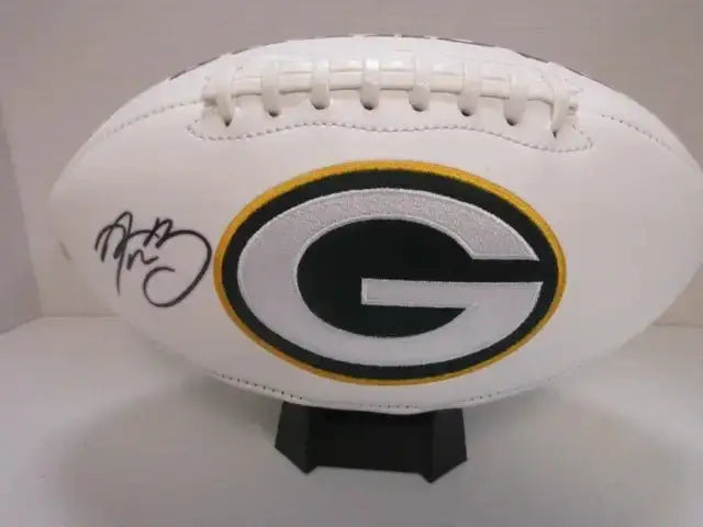 Aaron Rodgers Packers Signed Logo Football (PAAS COA) by Price Is Right Miami