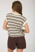 MULTI-COLOR STRIPE CREWNECK SLEEVELESS KNIT TOP by Boutique 23
