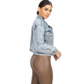 Accented Rhinestones Pocketed Denim Jacket by DailySale