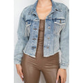 Accented Rhinestones Pocketed Denim Jacket by DailySale