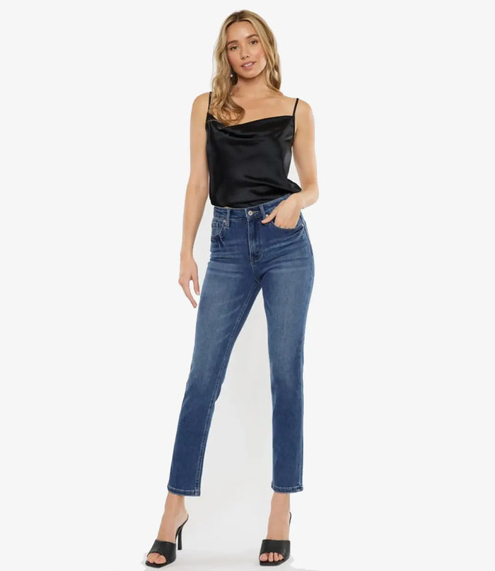 Adaline High Rise Slim Straight Jeans - Medium Wash by Boutique 23