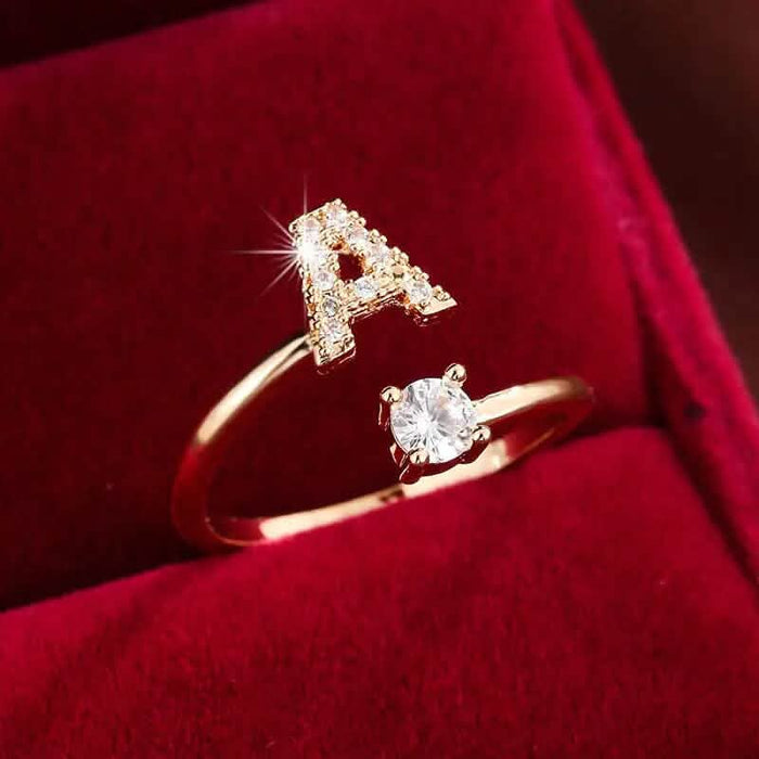 Adjustable Copper Initial Ring with Four-Claw Round Zirconia by DailySale