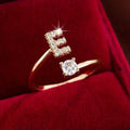 Adjustable Copper Initial Ring with Four-Claw Round Zirconia by DailySale