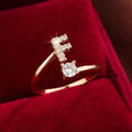 Adjustable Copper Initial Ring with Four-Claw Round Zirconia by DailySale