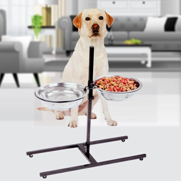Adjustable Metal Pet Dog Feeder Bowls Elevated Stainless Steel Double Bowl Dish by DailySale