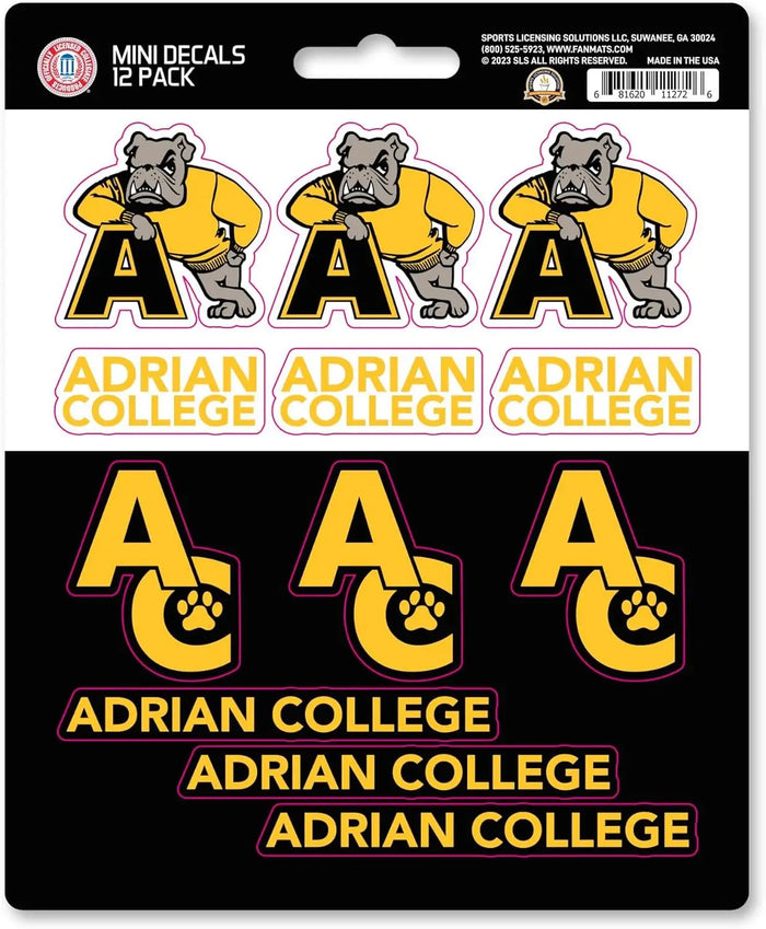Adrian College Bulldogs 12-Piece Mini Decal Sticker Set, 5x6 Inch Sheet, Gift for football fans for any hard surfaces around home, automotive, personal items by Fielders Choice