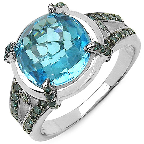 5.43 Carat Genuine Swiss Blue Topaz & Blue Diamond .925 Sterling Silver Ring by Bids.com