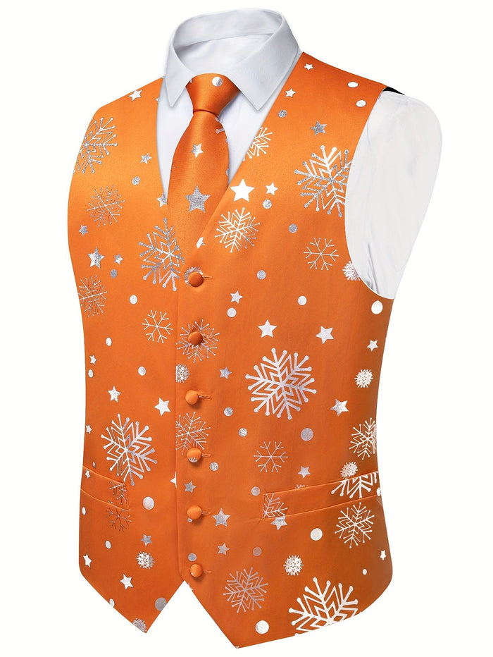 DiBanGu Orange Silver Christmas Snowflake Vest Bow Tie Set Size L by Deal US