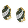 Black and White Rhodium over 14K Yellow Gold 2-1/10 Cttw White and Blue Diamond Oval Omega Back Stud Earrings (H-I and Blue Color, SI1-SI2 Clarity) by Bids.com