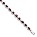 Genuine Red Garnet Sterling Silver Link Bracelets by Fine Color Jewels