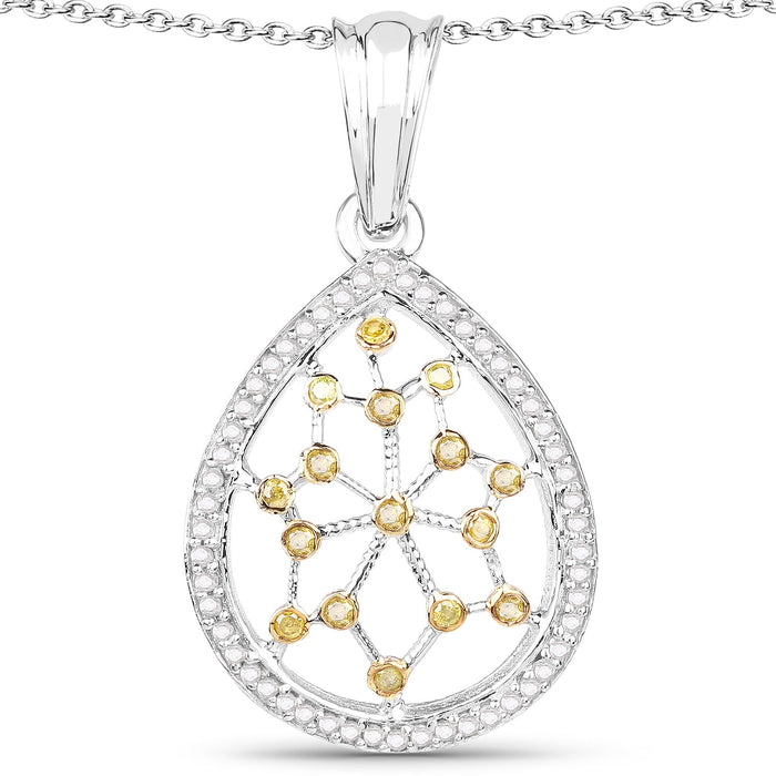 0.45 Carat Genuine White Diamond and Yellow Diamond .925 Sterling Silver Pendant by Bids.com