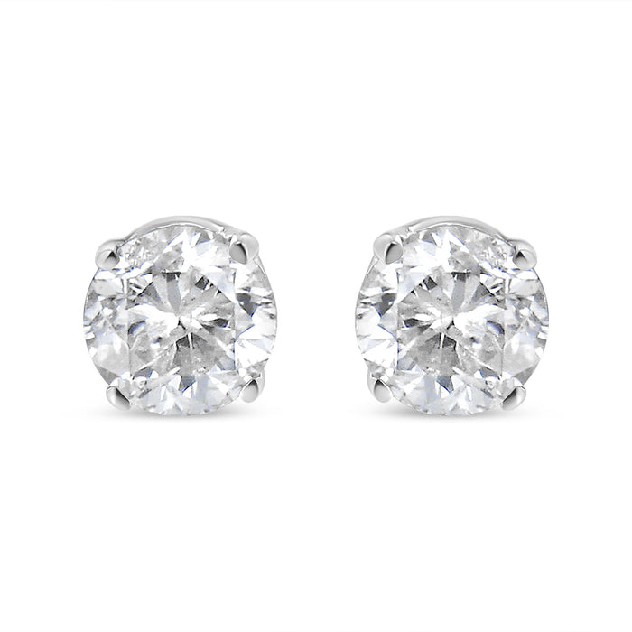 IGI Certified 1.00 Cttw Round Brilliant-Cut Diamond 14K White Gold Classic 4-Prong Solitaire Stud Earrings (H-I Color, I1-I2 Clarity) by Bids.com