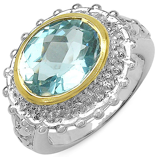 Two Tone Plated 5.01 Carat Genuine Blue Topaz & White Topaz .925 Sterling Silver Ring by Bids.com