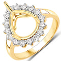 0.48 Carat Genuine White Diamond 14K Yellow Gold Semi Mount Ring - holds 11x9mm Pear Gemstone by Bids.com