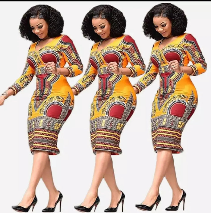African Print Dashiki Midi Dress by Duma Mbili LLC