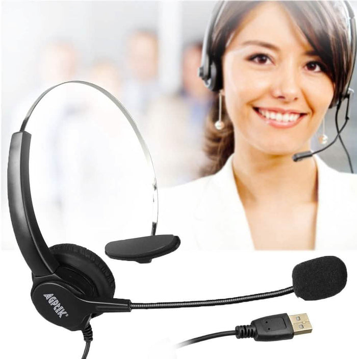 AGPtEK Call Center Hands-Free Noise Cancelling Corded Monaural Headset with Mic Mircrophone by DailySale