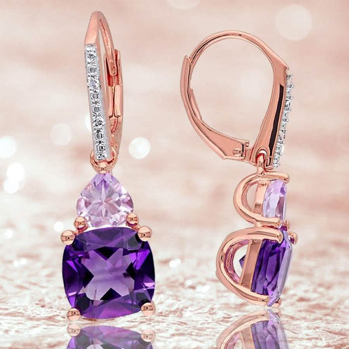 Amethyst and Tanzanite Duo Stone Dangling Leverback Earrings by DailySale