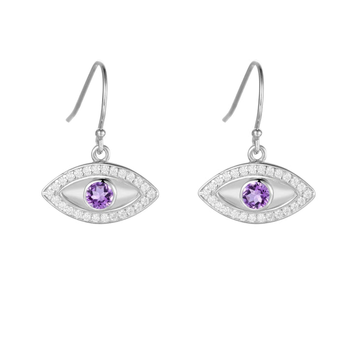 Amethyst Evil Eye Earrings by Fine Color Jewels