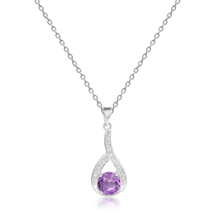 Amethyst Round Pendant Necklace by Fine Color Jewels