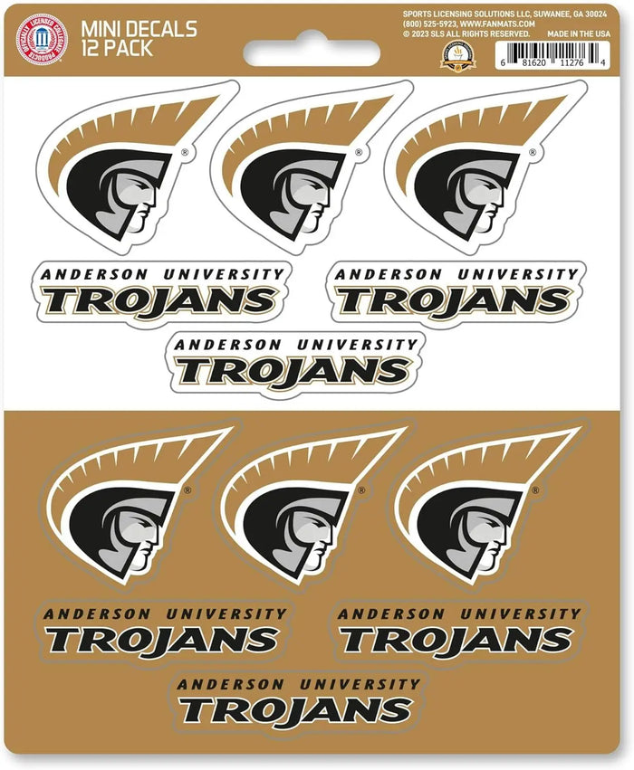 Anderson University Trojans 12-Piece Mini Decal Sticker Set, 5x6 Inch Sheet, Gift for football fans for any hard surfaces around home, automotive, personal items by Fielders Choice
