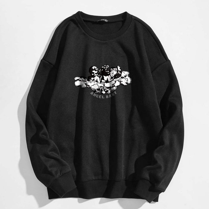 Angel and Letter Graphic Oversized Thermal Sweatshirt by DailySale