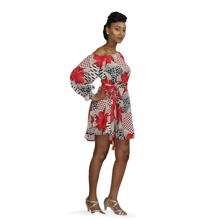 Ankara African Print Slide Off One Shoulder Mini Dress by Duma Mbili LLC