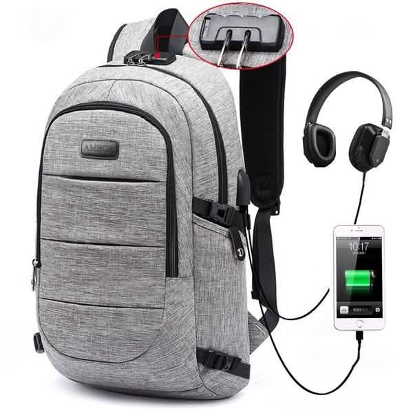 Anti Theft Waterproof Classic Backpack with USB Charging Port and Headphone Interface by DailySale