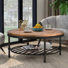 Antique Natural Coffee Table with Living Room Storage Rack