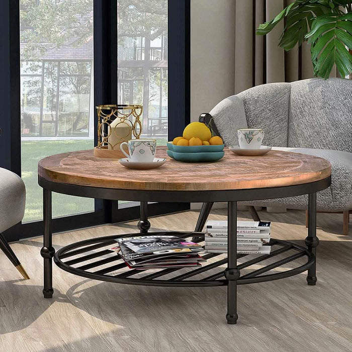 Antique Natural Coffee Table with Living Room Storage Rack by DailySale