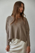 Apollo Ribbed Pullover Top: Dark Mocha by Boutique 23