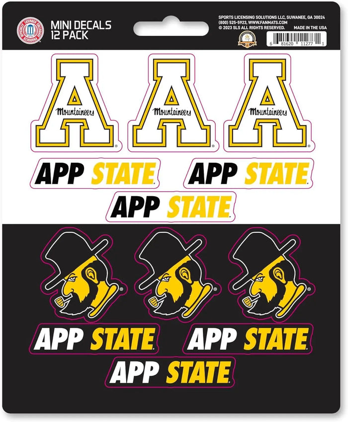 Appalachian State University Mountaineers 12-Piece Mini Decal Sticker Set, 5x6 Inch Sheet, Gift for football fans for any hard surfaces around home, automotive, personal items by Fielders Choice