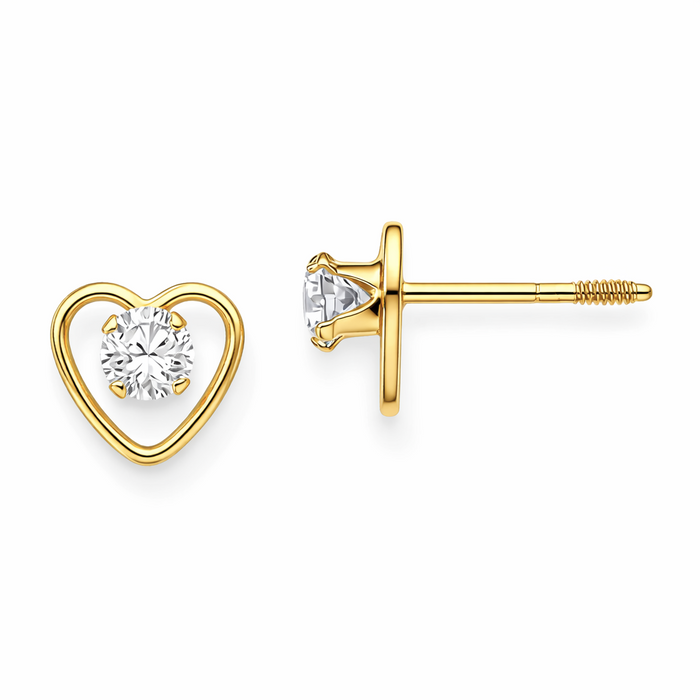 14k Yellow Gold Birthstone Heart Stud Earrings by Fine Color Jewels