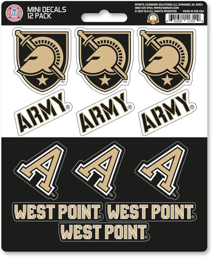 Army West Point Black Knights Cadets 12-Piece Mini Decal Sticker Set, 5x6 Inch Sheet, Gift for football fans for any hard surfaces around home, automotive, personal items by Fielders Choice