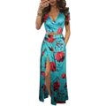 Aro Lora Women's Sexy V Neck Floral Printed Side Slit Two-Piece Maxi Dress by DailySale