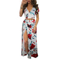 Aro Lora Women's Sexy V Neck Floral Printed Side Slit Two-Piece Maxi Dress by DailySale