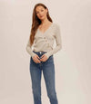 Asymmetrical Pleat Ribbed V - Neck - Dove