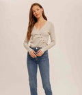 Asymmetrical Pleat Ribbed V - Neck - Dove by Boutique 23