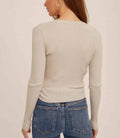 Asymmetrical Pleat Ribbed V - Neck - Dove by Boutique 23