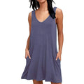 Women Summer Casual T Shirt Dresses Beach Cover up Plain Pleated Tank Dress by DailySale