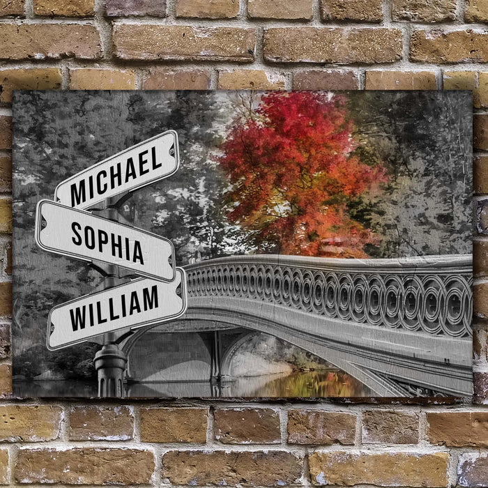 Autumn Bridge Family Names Sign by Tailored Canvases